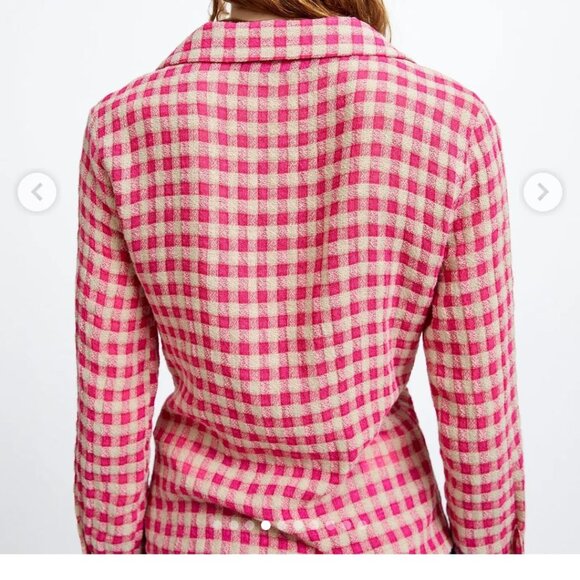 Zara Pink Checkerboard Button Down Blouse - Picture 3 of 8